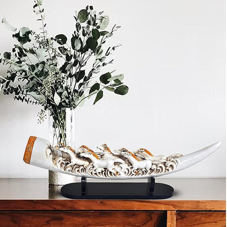 Resin Seven Running Horse in Tusk Showpiece (Width: 16.5 inch)