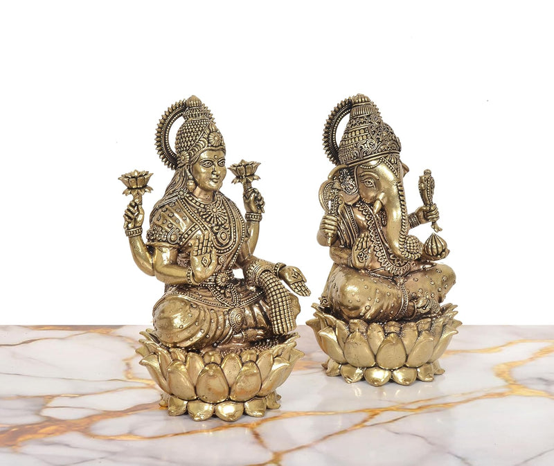 Bronze Lakshmi Ganesh Statue (Height: 7 Inches)