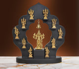 Brass Dashavatara idol set with Lord Vishnu center figure and hanging bell