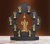 Brass Dashavatara idol set with Lord Vishnu center figure and hanging bell