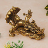 Brass Vishnu Sheshshayi murti reclining on Sheshnag with hands raised