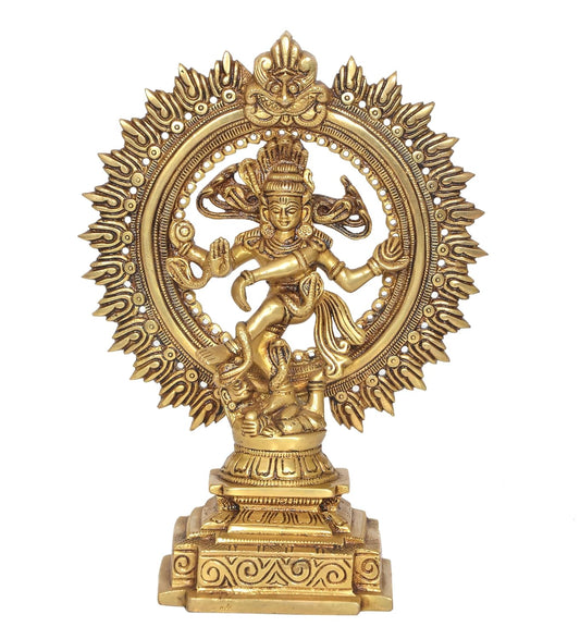 Brass Natraj Lord Shiva Dancing Natraj Brass Idol Statues for Home Decor and Office Multicolor (Height: 10 inch)