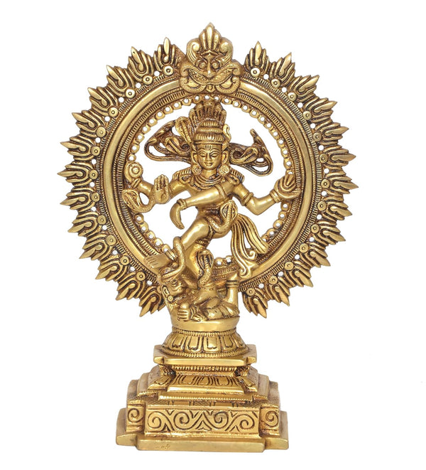 Brass Natraj Lord Shiva Dancing Natraj Brass Idol Statues for Home Decor and Ofice Multicolor (Height: 10 inch)