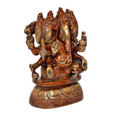 Brass Panchmukhi Ganesha idol, rear angle, five faces, detailed sculpting