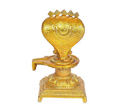 Golden brass Shivling idol with rounded top pot shape and ornate base