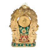 Rückansicht der Messing-Ganesha-Statue mit blau-grünem Schmuckband, 8 Zoll.