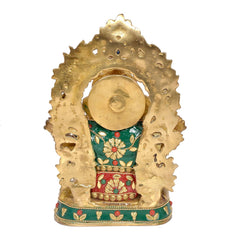 Rückansicht der Messing-Ganesha-Statue mit blau-grünem Schmuckband, 8 Zoll.
