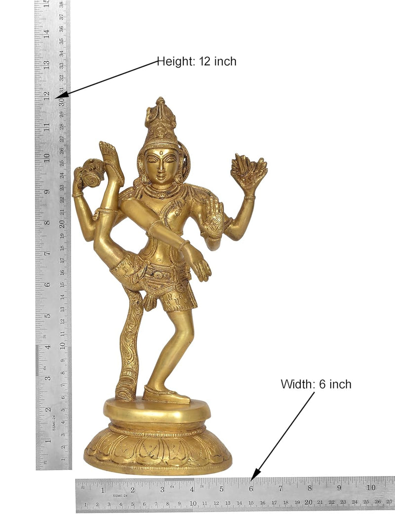Brass Lord Shiva Tandava Standing Statue for Home Temple Office Figurine Statue Showpiece (Height 12