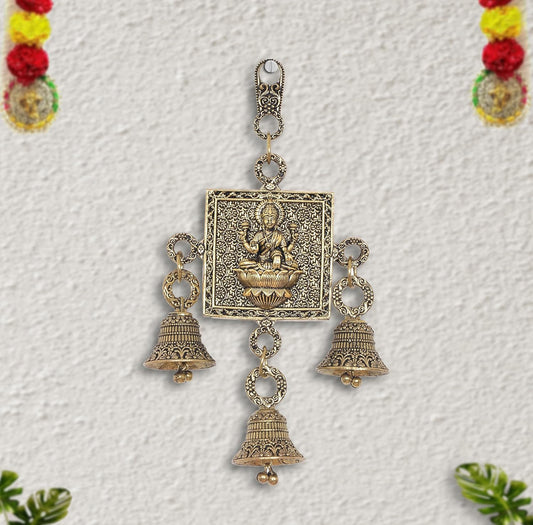 Bronze Lakshmi Wall Hanging with Bells (Height: 6.5 Inch)