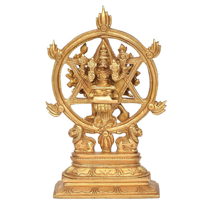 Brass Sudarshana Vishnu Statue with Yoga Narasimha on Reverse for Home Decor Office Mandir Pooja Showpiece (Height 7 Inch)