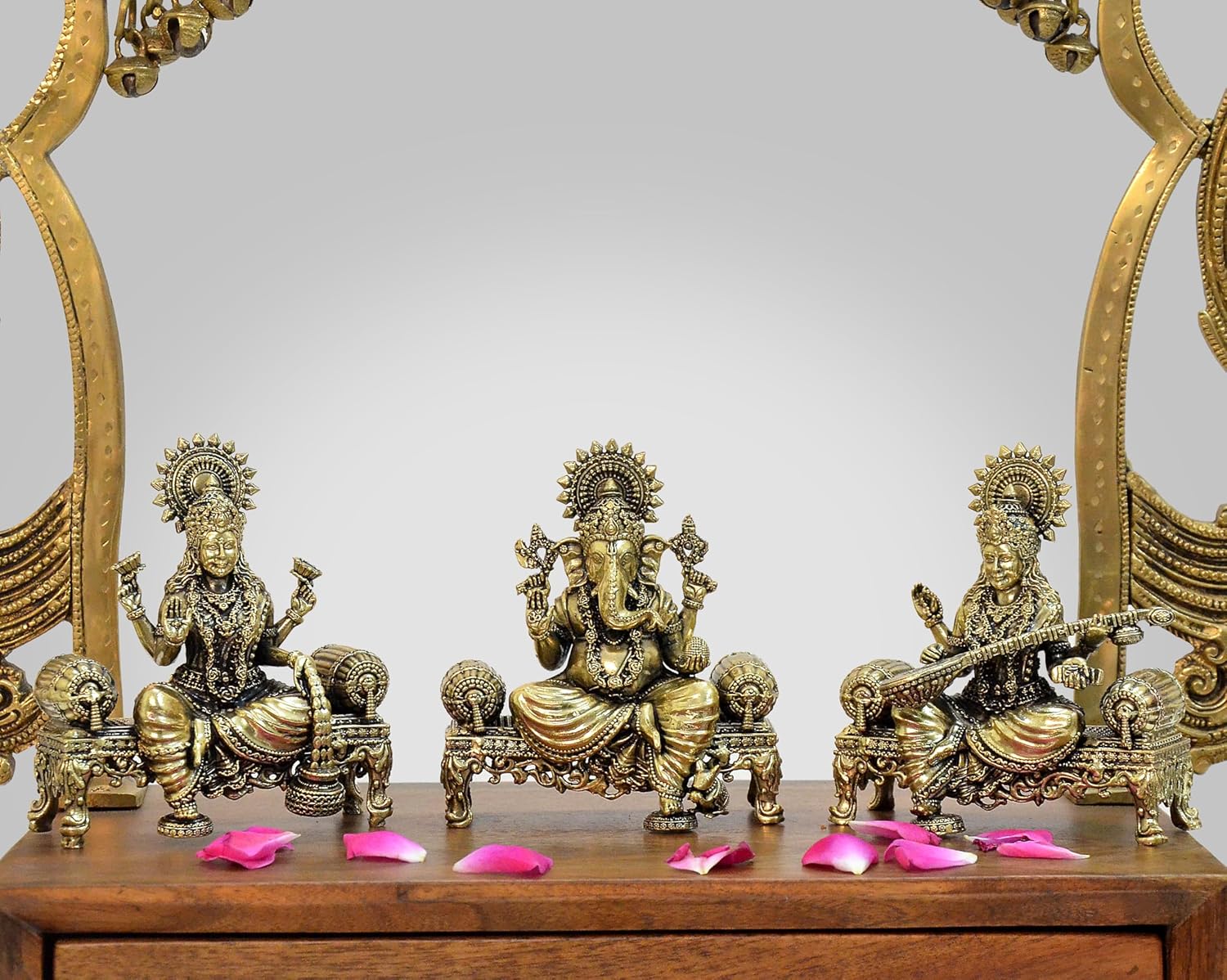 Fine Bronze Ganesha laxmi Saraswati Idol Temple Murti Diwali Pooja Gift Decoration Showpiece (Height 4 Inch)