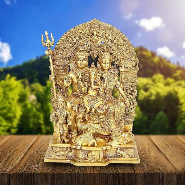 Shiv Parivar Brass Pooja Idol/Brass Made Shiv Parivar/Shiv Parvati Ganesh Idol for Good Luck, Success and Prosperity, Height : 12 inch