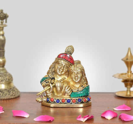 Brass Radha Krishna Statue (Height :3.5 inch)