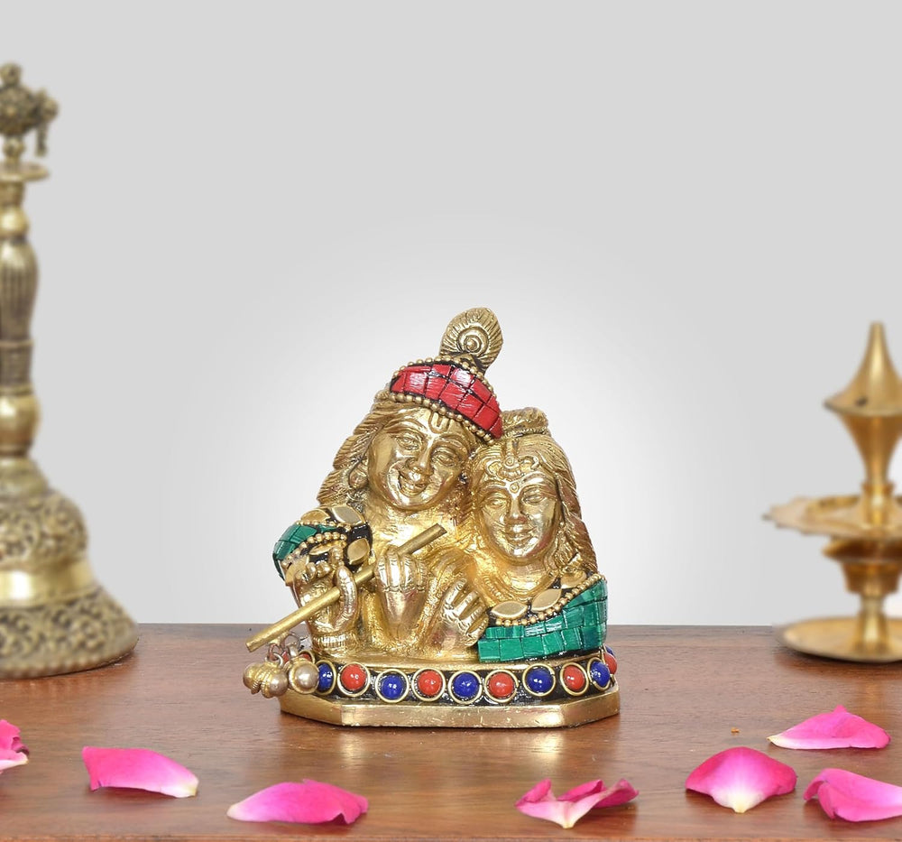 Brass Radha Krishna Statue (Height :3.5 inch)
