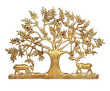 Golden brass Kalpavriksha tree wall decor with deer on base, full view