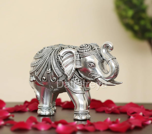 Superfine Brass Elephant (Height 3 Inches) Silver Study Setting