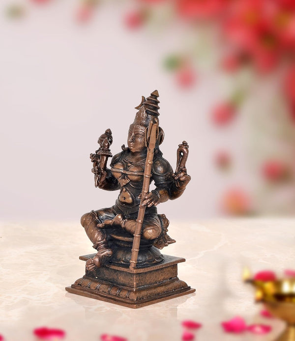Copper Goddess Rajarajeshvari , Tripura Sundari, Lalita Devi Statue(Height : 4.5 inch) Study Setting