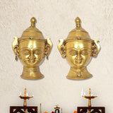 Brass Shiva Gauri head wall hanging, front view with engraved faces