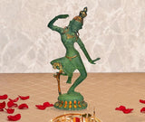 Dancing Shiv Parvati brass statue idol, green patina finish, 15 in temple decor