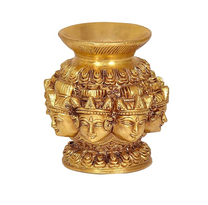 Brass Kalash Lota for Puja Golden Carved Pot Height 4.0 Inches