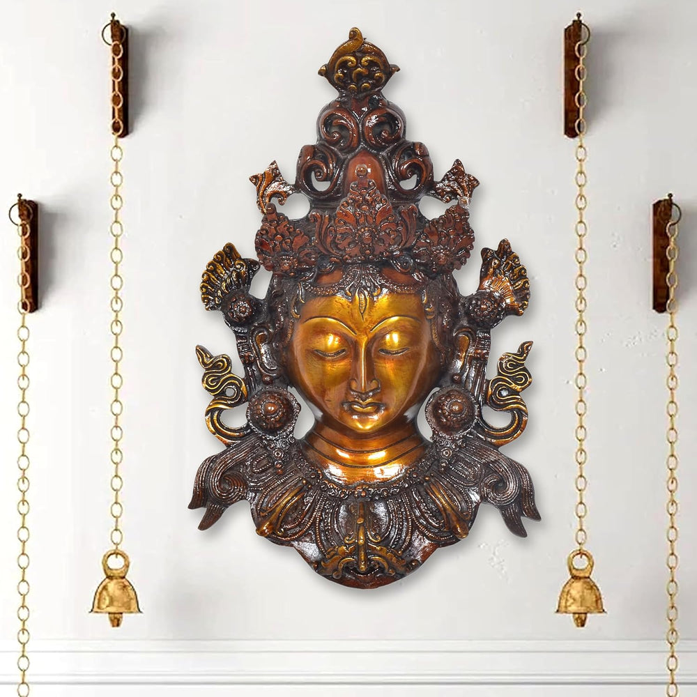 Brass Goddess Tara Wall Hanging Mask Buddhist Deity Statue (Height: 12.5 Inch)