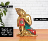 Sitzender Messingbuddha, multicolor Mosaikdekor; Höhe 6 inch