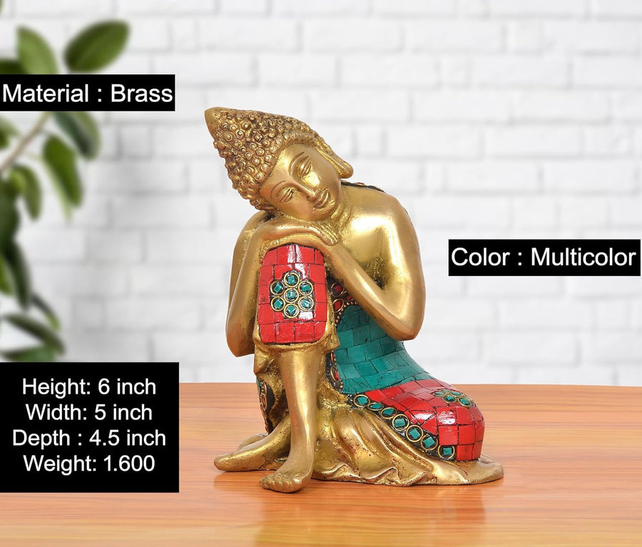 Brass Buddha Idol Sitting (Height: 6 inch) Craft Detail