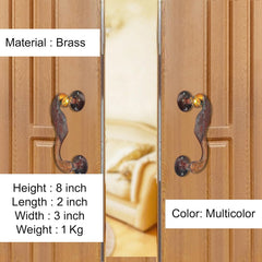 Multicolor brass peacock door handle pair; height 8 inch shown