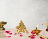 Brass Laddu Gopal idol statue, playful seated pose, 3 inch