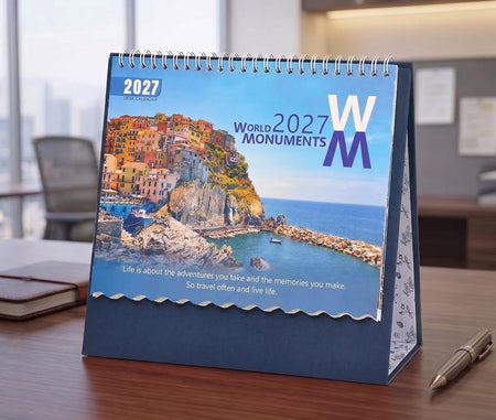 Table Top World 2027 Monuments Desk Standing Calendar For Home and Office Table Calendar 2027 (Height:8.5 Inches)