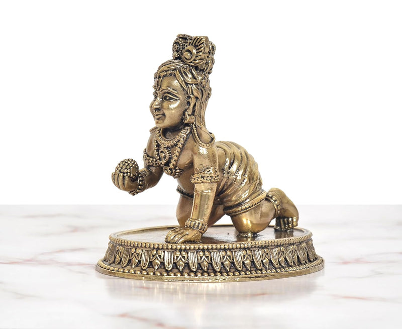 Bronze Bal Krishna Laddu Gopal Makhan Chor Idol (Height 3 Inch)