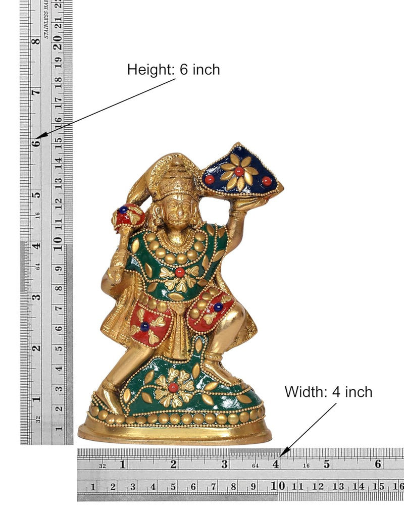 Brass Hanuman JI with Mountain Statue Idol Sculpture Statue Home Decor (Height: 6 Inch)