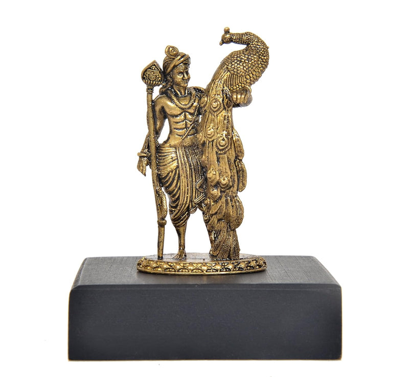 Panchaloha Lord Kartikeya Murugan with Majestic Peacock Idol (Height:2.5 Inch)