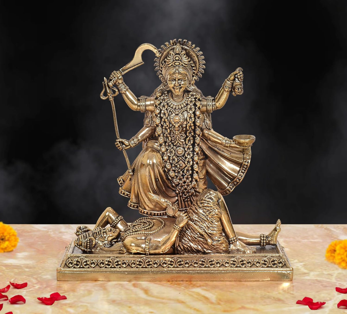 Bronze Mahakaali MATA Idol with Shivji (Height :6 Inches)