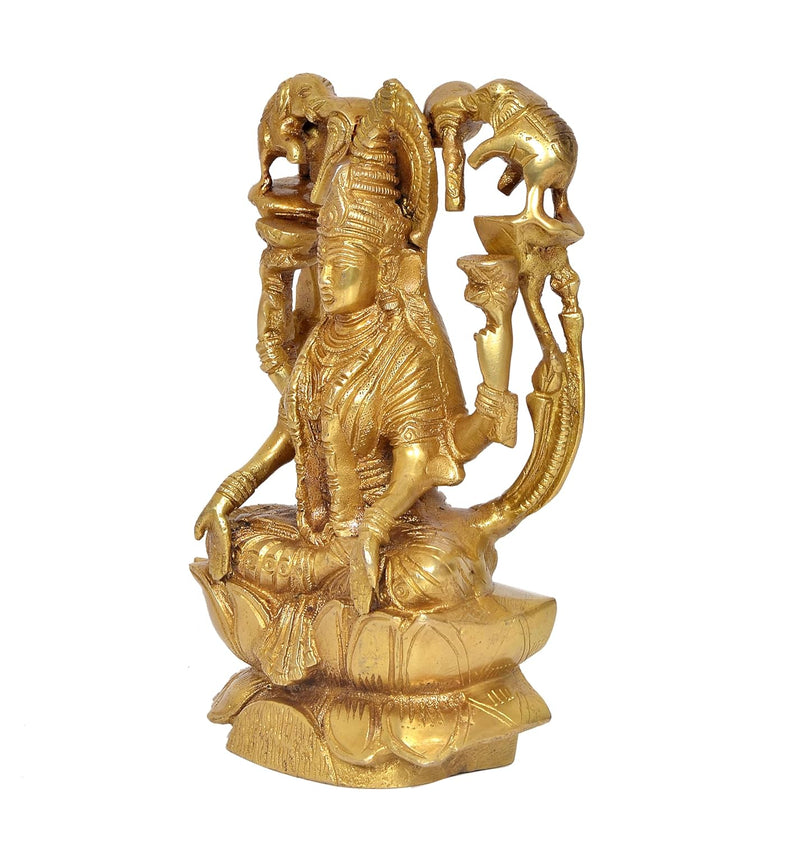 Brass Lakshmi Idol Laxmi Goddess Lakshmi Sitting Statue for The Puja Temple at Home Decor Office (Height: 7 Inch)