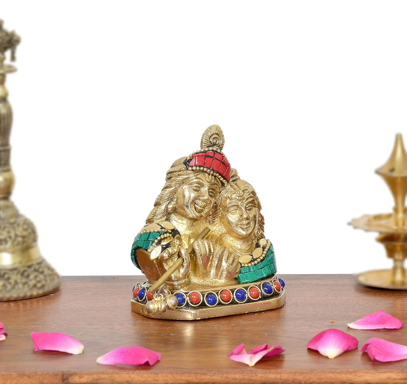 Brass Radha Krishna Statue (Height :3.5 inch)