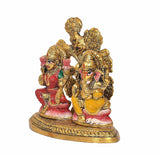Lakshmi and Ganesha statue idol, gold tree-like back element, front view