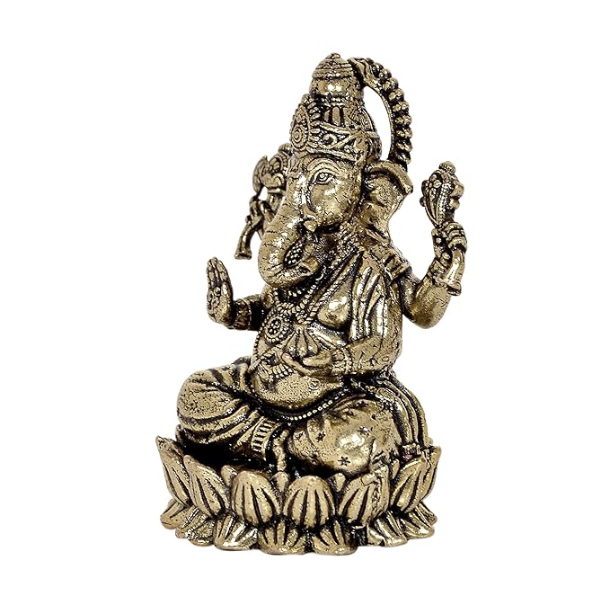 Super Fine Brass Lord Ganesha Ganpati Idol Vinayak Religious Statue Murti (Height: 2Inch)