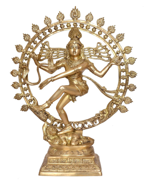 Brass Natraj Lord Shiva Dancing Natraj Brass Idol Statues for Home Decor and Ofice Multicolor (Height: 34 inch)