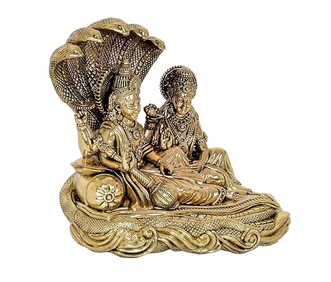 Fine Brass Maa Lakshmi with Lord Vishnu On Sheshnag Idol Statue for The Puja Temple at Home in Brass - (Height 5 Inch)