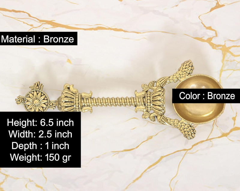 Bronze Achmani Patra Spoon | Vishnu Chakra Top (Height: 6.5 inch)