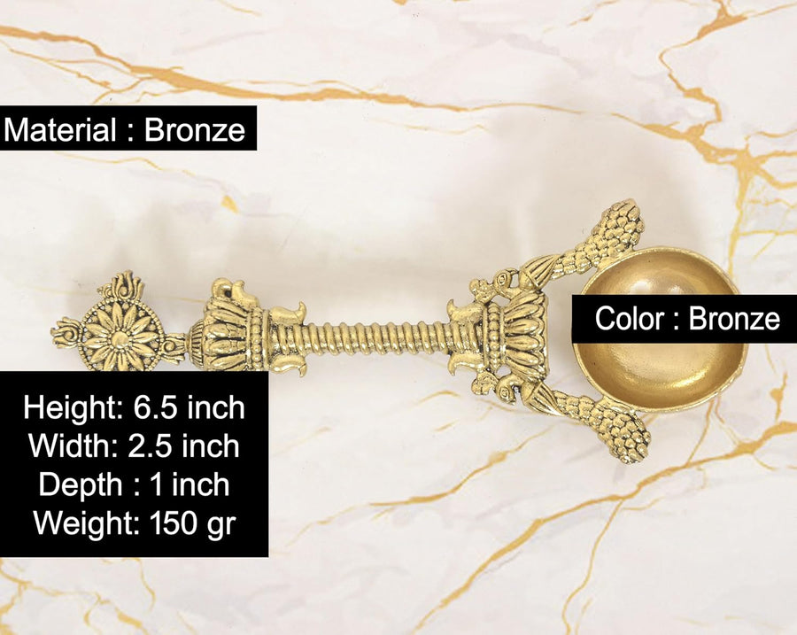 Superfine Brass Achmani Patra Spoon | Vishnu Chakra Top (Height: 6.5 inch) Craft Detail