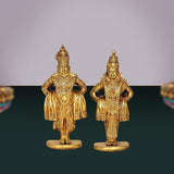 Brass Vitthal & Rukmini idol pair, standing with hands on hips on round bases