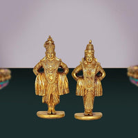 Brass Vitthal & Rukmini idol pair, standing with hands on hips on round bases