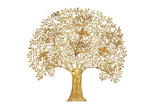 Golden brass tree wall hanging with branching limbs and dense leaf details, centered