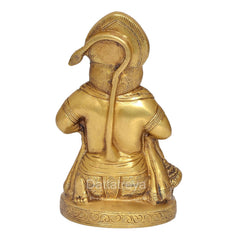 Brass Hanuman JI statue rear view, crown and draped torso details visible