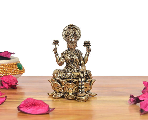 Superfine Brass Goddess Lakshmi on Lotus Murti (Height 3 Inch) Study Setting