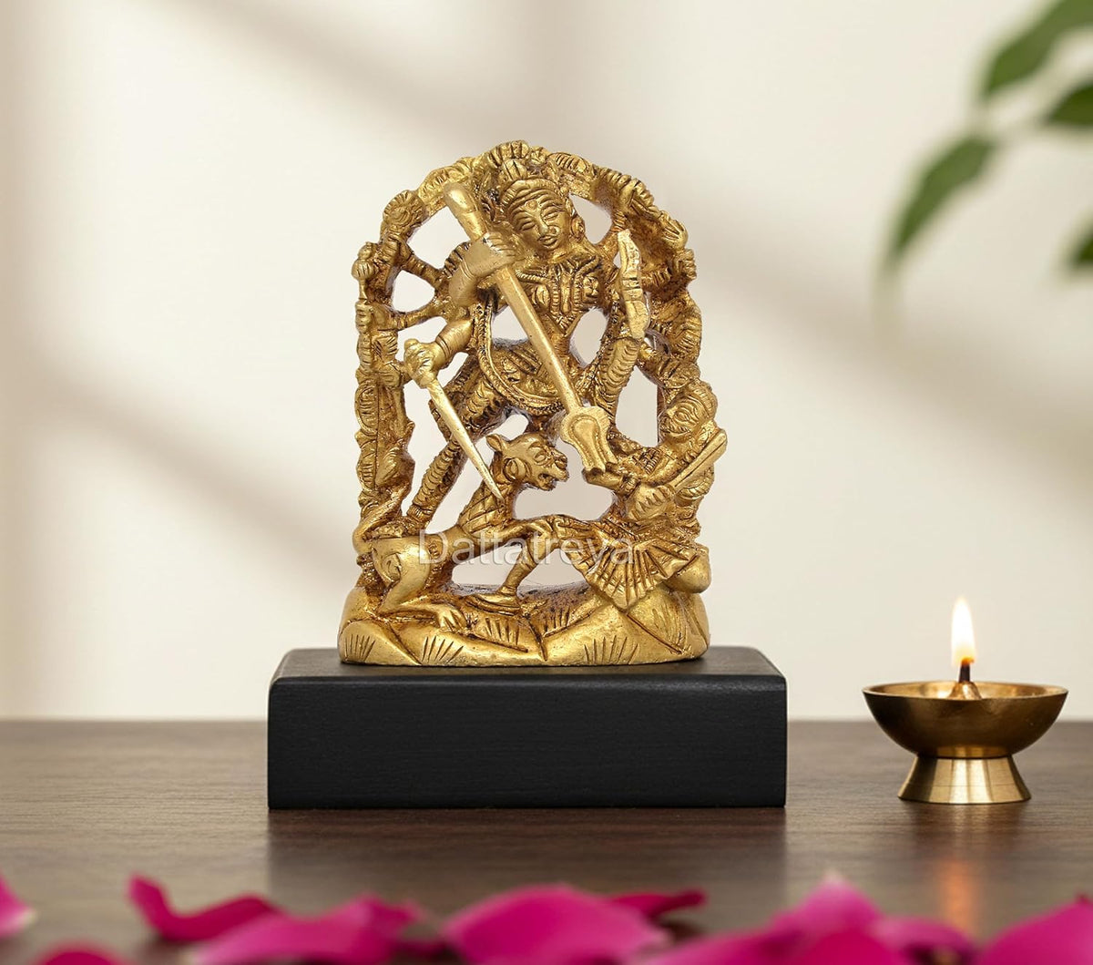 Brass Mahishasura-Mardini Goddess Durga Idol (Height: 3 Inch)
