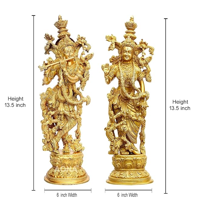 Brass Radha Krishna Idol Statue Sculpture Figurine for Home Temple Office Gift Multicolour Height 15 Inches