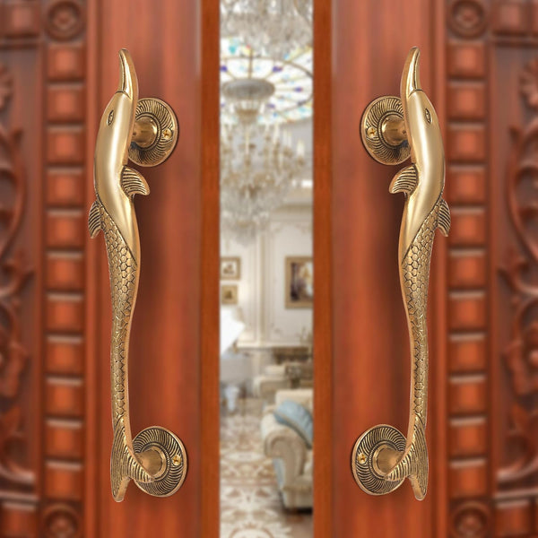 Brass Dolphin Fish Design Door Handle Pair (Pack of 2) (Height : 12 inch)